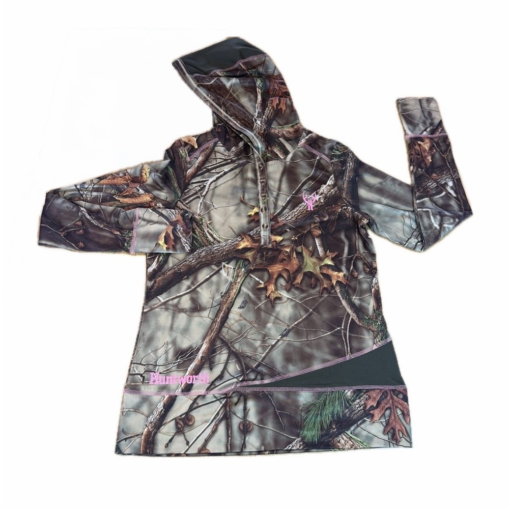 Huntworth Women's Medium Camouflage Hunting Hooded Pullover Jacket + Thumb Holes